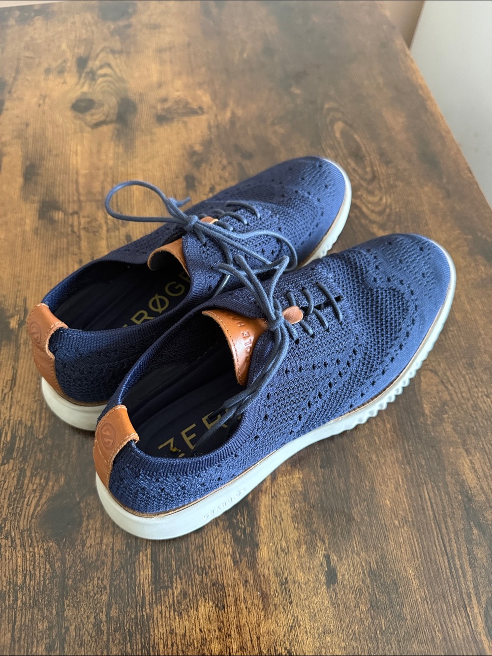 Cole Haan Men's Zerogrand Knit Lace-Up Sneakers - Navy with Tan Trim